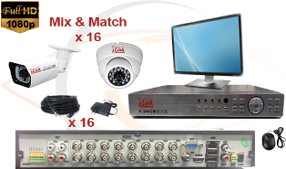 CCTV HD Security Camera System 5 in 1 1080p Standalone 16 Port DVR with 1080p HD Coax Cameras, Cables, HDD and Monitor